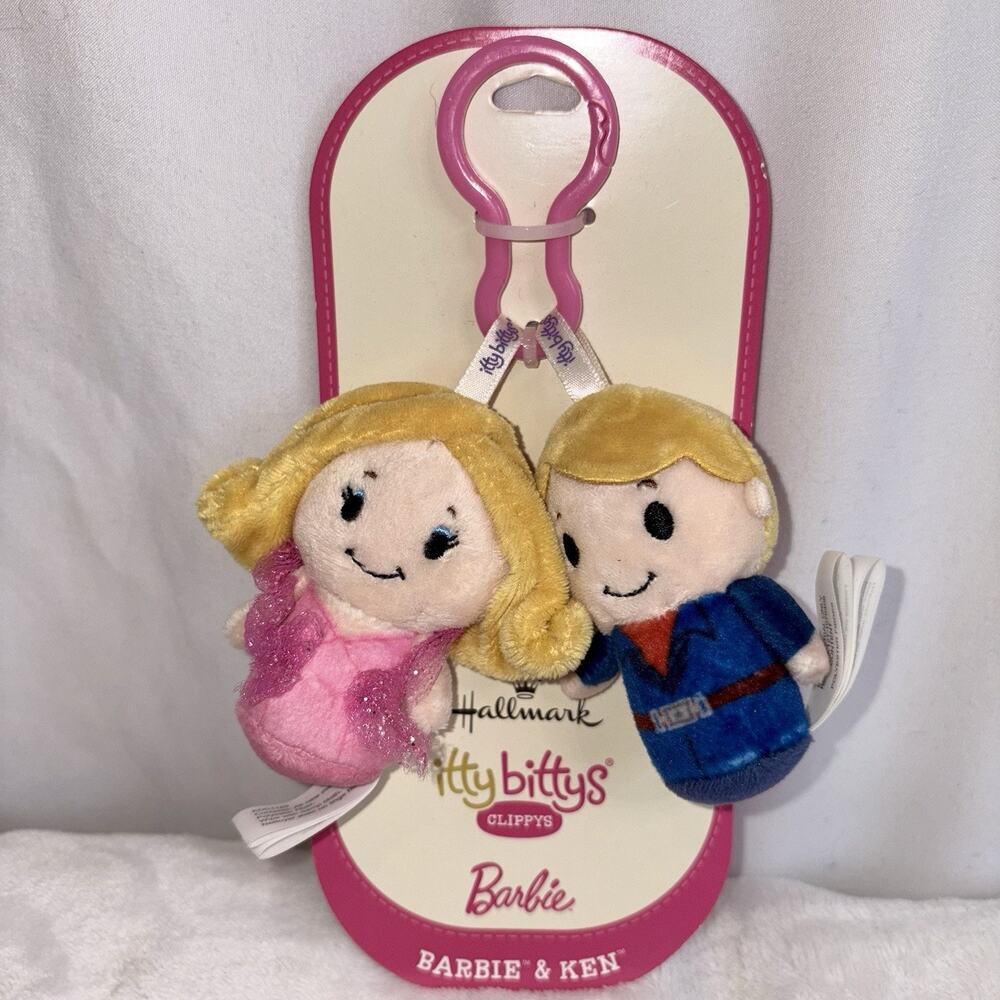Barbie And Ken Cute Plush Clippys Key Chain Backpack Hallmark Itty Bittys NEW